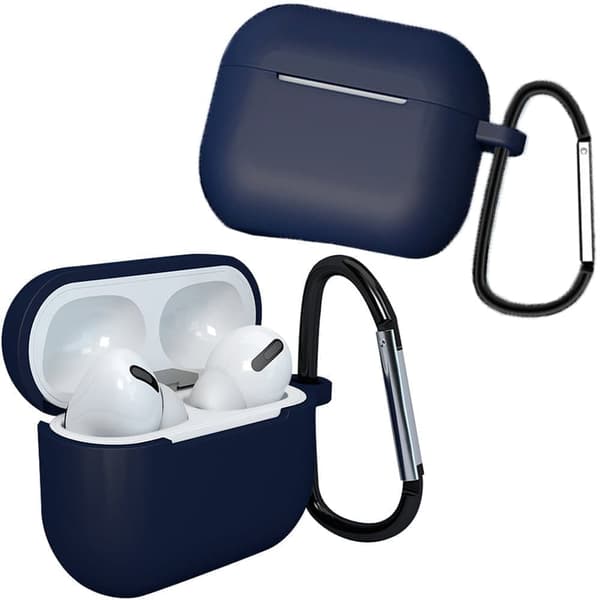 Veske for AirPods 3 mykt silikondeksel for hodetelefoner + nøkkelringknappfeste mørkeblå (etui D)
