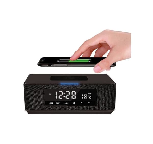Platinet trådlös högtalare + klockradio + Qi-laddare Daily PMGQ15B, svart
