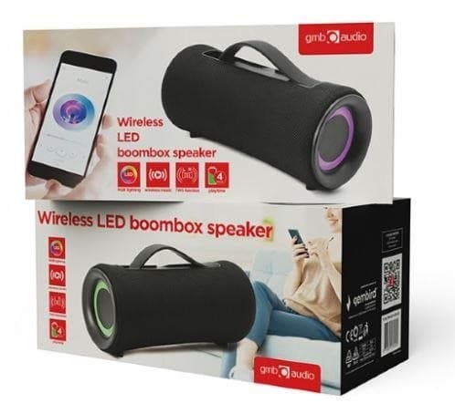 Portable Speaker GEMBIRD Black (Wireless, 1xUSB-C, SPK-BT-LED-04)