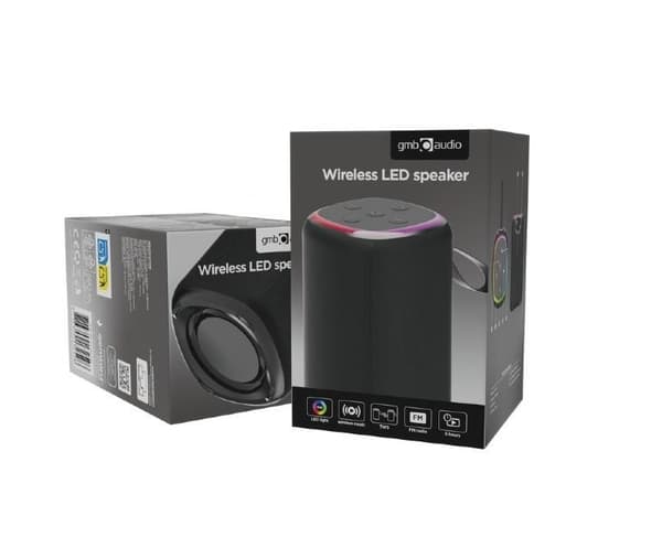 Bärbar högtalare svart (trådlös, bluetooth, spk-bt-led-08s), Gembird