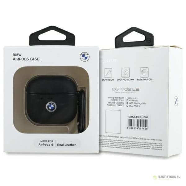 BMW aito nahkainen hopeinen logo - AirPods 4 -kotelo (musta)