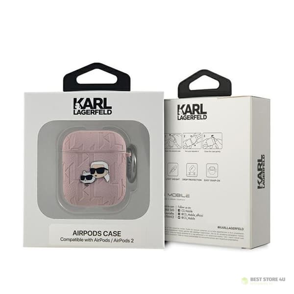 Karl Lagerfeld Monogrammi Karl & Choupette Head - AirPods-kotelo 1/2 sukupolvi (vaaleanpunainen)