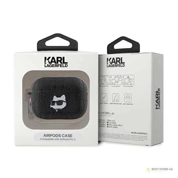 Karl Lagerfeld Monogrammi Choupette Head - AirPods Pro 2 -kotelo (musta)