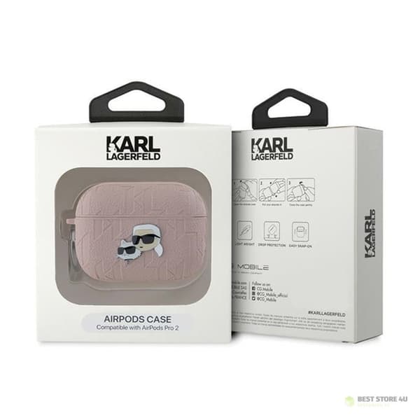 Karl Lagerfeld Monogrammi Karl & Choupette Head - AirPods Pro 2 -kotelo (Vaaleanpunainen)