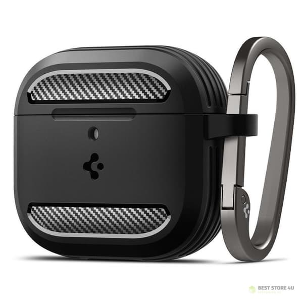 Spigen Rugged Armor - Suojakuori Apple AirPods 4:lle (Mattamusta)