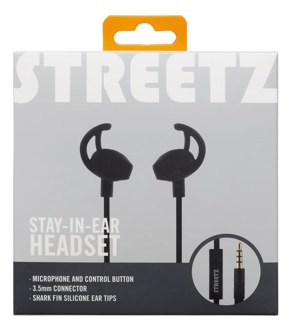 E120 Stayinear earbuds 1button remote 3.5mm mic black