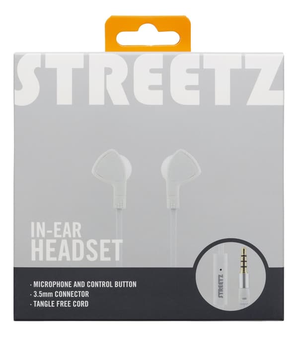 E110 In-ear earbuds, 1-button remote, 3.5mm, mic, white