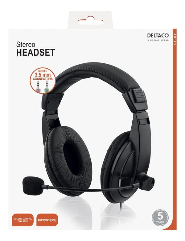 Stereo Headset closed back around ear vol control 2x3.5mm 2m