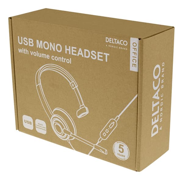 USB mono headset, volume control, noise reducing mic, black