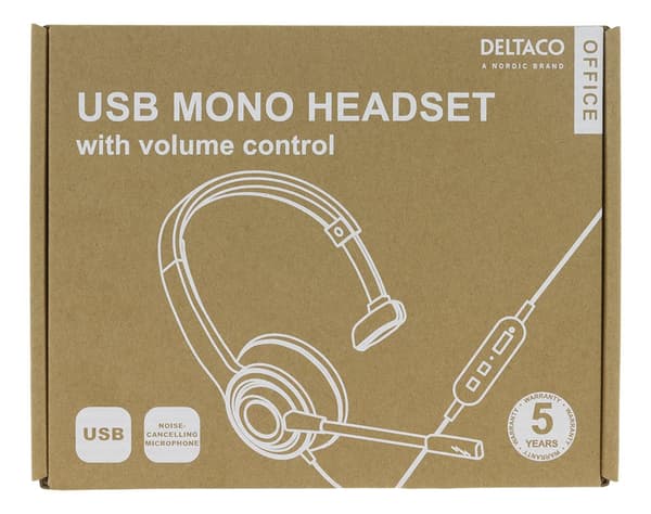 USB mono headset, volume control, noise reducing mic, black