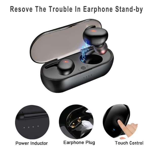 Trådløse in-ear Bluetooth-hovedtelefoner med opladningsetui og digitalt display