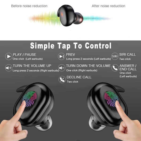 Trådløse in-ear Bluetooth-hovedtelefoner med opladningsetui og digitalt display