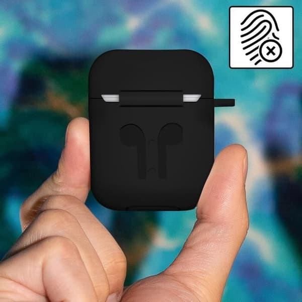 AirPods 1/2 fodral Mjukt Anti-fingeravtryck Anti-repa med svart karbinhake Svart