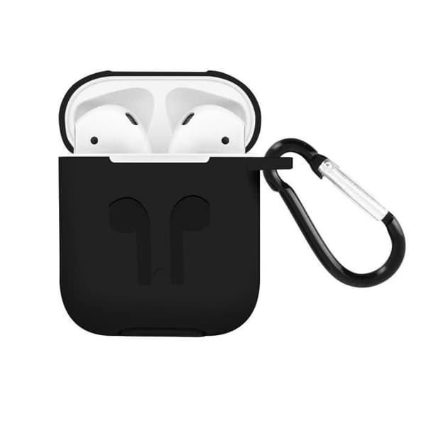 AirPods 1/2 fodral Mjukt Anti-fingeravtryck Anti-repa med svart karbinhake Svart