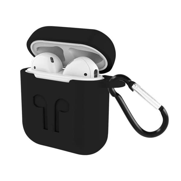 AirPods 1/2 fodral Mjukt Anti-fingeravtryck Anti-repa med svart karbinhake Svart