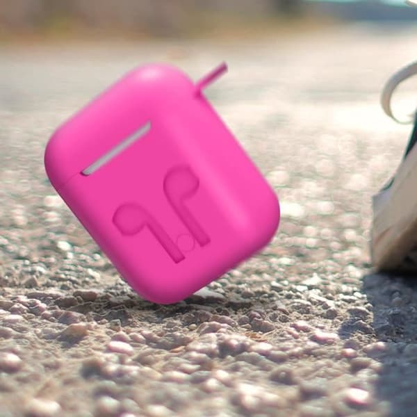 AirPods 1/2 fodral Mjukt anti-fingeravtryck Anti-repa med rosa karbinhake Rosa