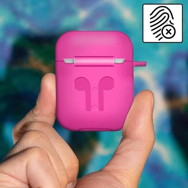 AirPods 1/2 fodral Mjukt anti-fingeravtryck Anti-repa med rosa karbinhake Rosa