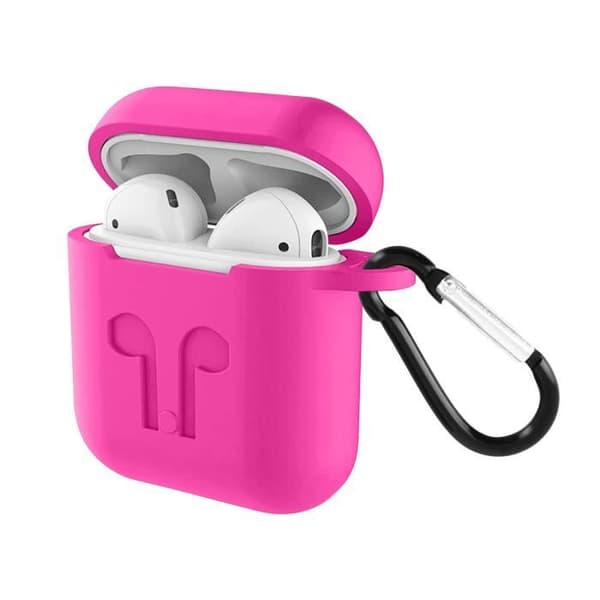 AirPods 1/2 fodral Mjukt anti-fingeravtryck Anti-repa med rosa karbinhake Rosa