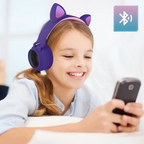 Bluetooth stereo hörlurar - AVIZAR - Kattöron - Ljusanimation - 12h batteritid - Unisex