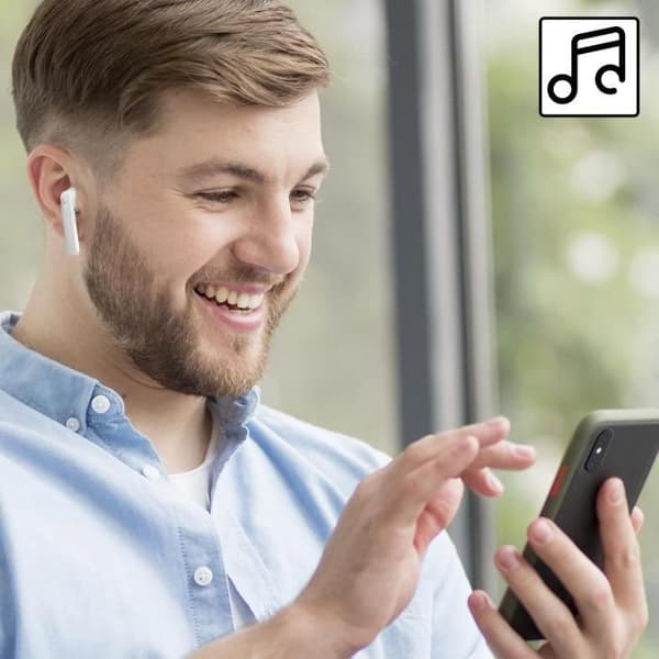 In-ear hörlurar - AKASHI - Bluetooth 5.0-modell - 24H batteritid - Vit - Kompakt