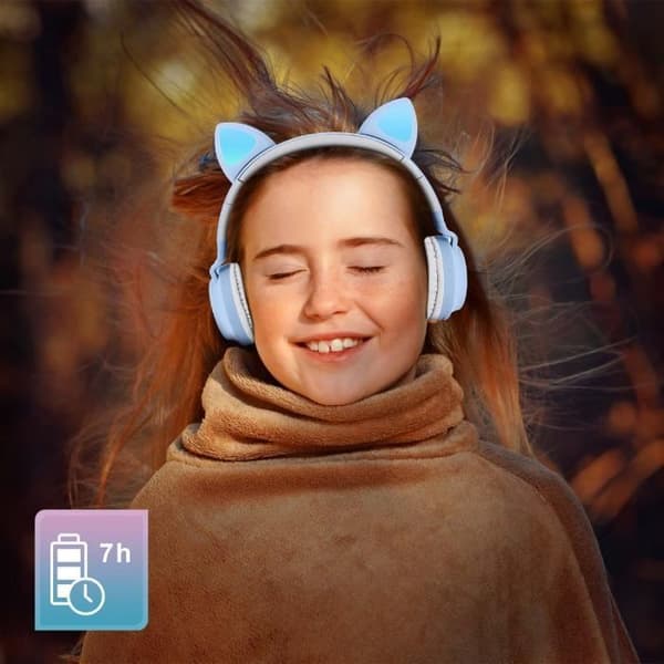 Ljudhörlurar - AVIZAR - Kattöron - Bluetooth - Ljusanimation - Batteritid 12h