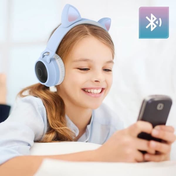 Ljudhörlurar - AVIZAR - Kattöron - Bluetooth - Ljusanimation - Batteritid 12h