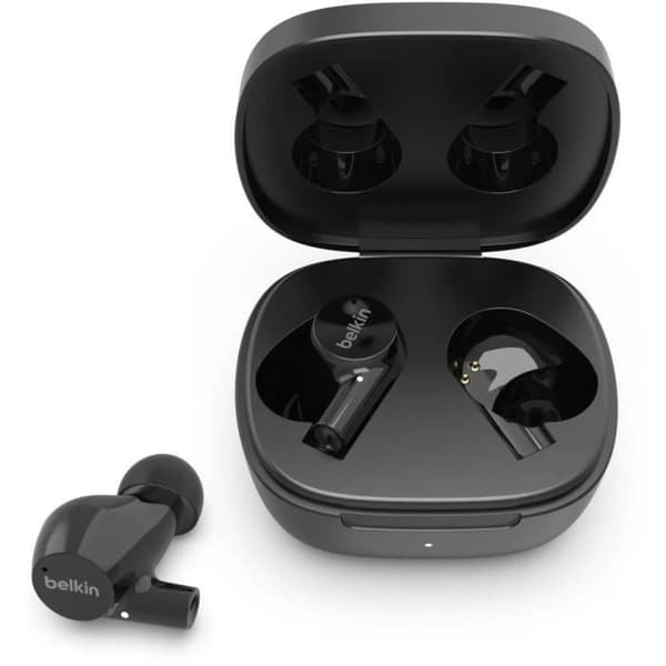 BELKIN SOUNDFORM™ Rise - True Wireless hörlurar med trådlöst laddningsfodral - 7h batteritid - IPX5 - Räckvidd 10m - Svart