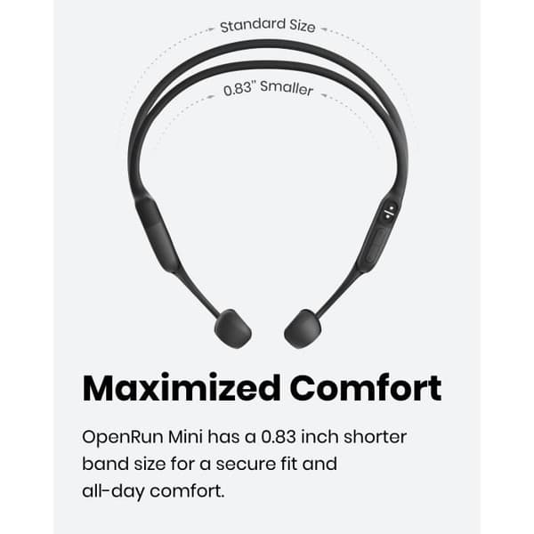 Shokz OpenRun MINI (Aeropex Quick Charge Version) - trådlösa benledningshörlurar med Bluetooth, sporthörlurar, svarta