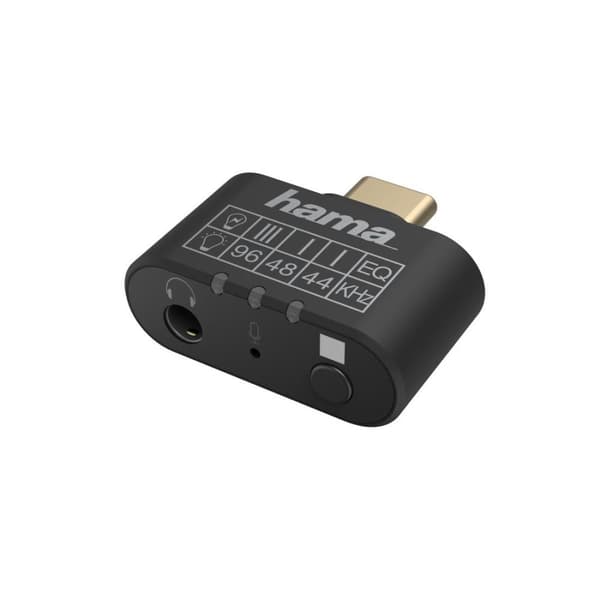 Hama USB C jack adapter USB C stik - 3,5 mm jack stik (AUX adapter med mikrofon, equalizer og DAC konverter til HiFi stereo lyd, tilslutning af hovedt