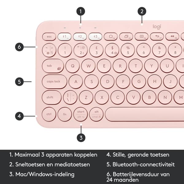 Logitech K380 - Langaton Bluetooth-näppäimistö - QWERTY - Vaaleanpunainen