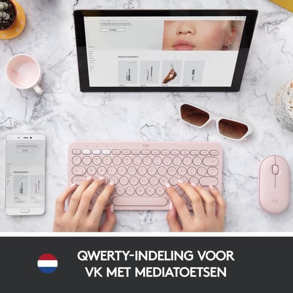 Logitech K380 - Langaton Bluetooth-näppäimistö - QWERTY - Vaaleanpunainen Vaaleanpunainen