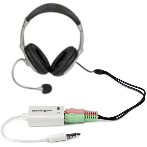 StarTech White Headset Adapter kuulokkeille erillisillä kuuloke-/mikrofoniliittimillä - 3,5 mm 4-asentoinen 2x 3-asentoinen 3,5 mm M/F