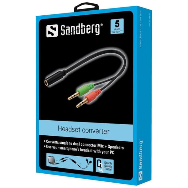 Sandberg Head-Set Converter - Lydadapter - Minitelefon 3,5 mm, 4-benet (F) - Minitelefon 3,5 mm (M) (508-67)