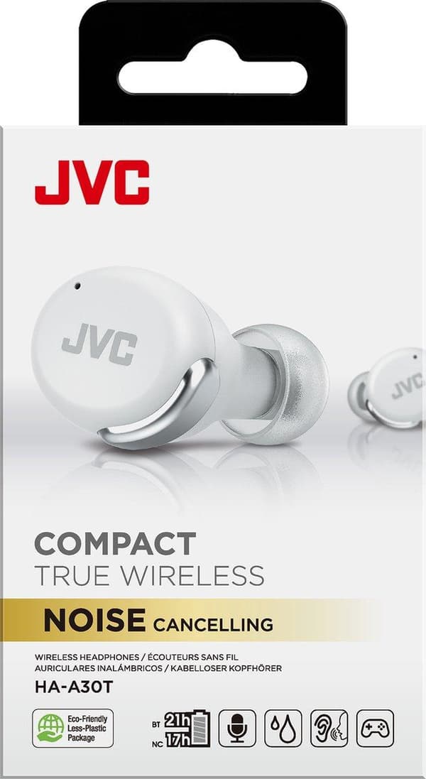 JVC HA-A30T-W - Kompaktit, tyylikkäät True Wireless -nappikuulokkeet melunvaimennuksella - valkoinen