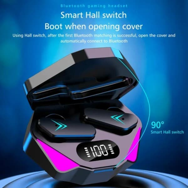 Trådløs RGB Gaming TWS Bluetooth Stereo In-Ear Hovedtelefoner USB-C Black