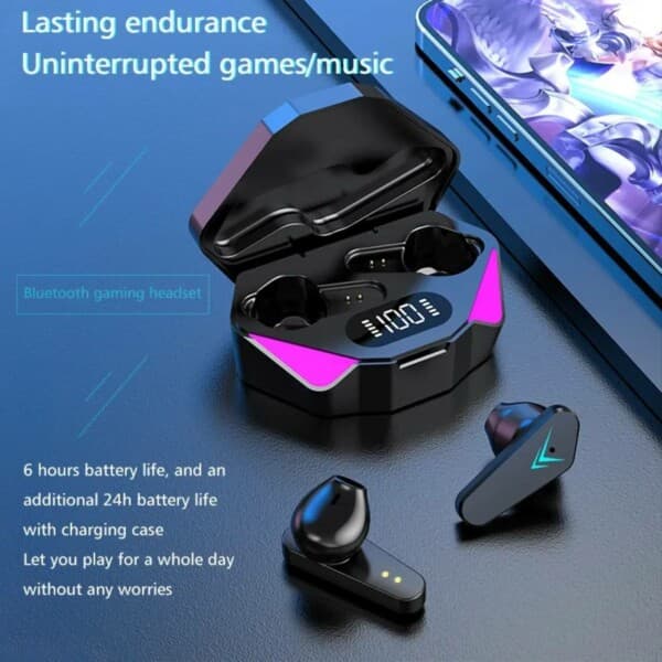 Trådløs RGB Gaming TWS Bluetooth Stereo In-Ear Hovedtelefoner USB-C Black