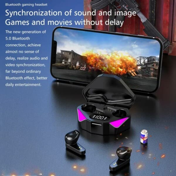 Trådløs RGB Gaming TWS Bluetooth Stereo In-Ear Hovedtelefoner USB-C Black