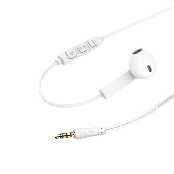 Hama Öronproppar Advance Earbuds Mikrofon Flat Kabel Vit