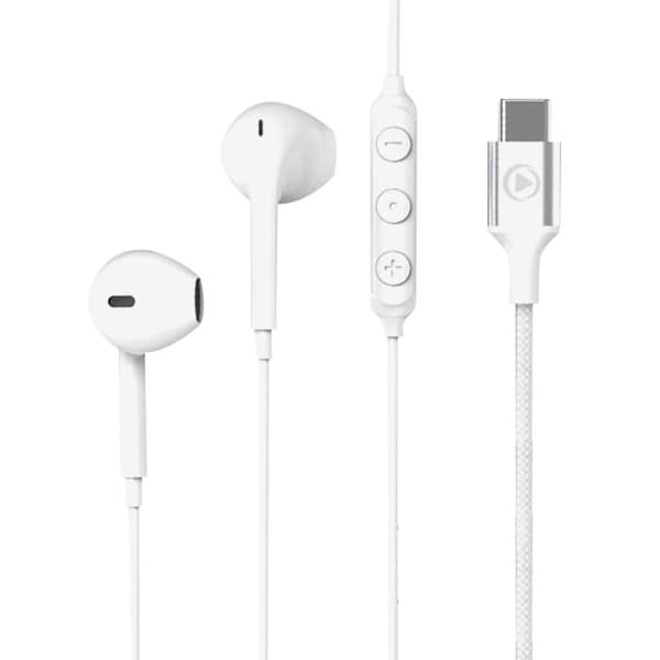 Hörlurar med kabel USB-C Flätad nylon Livstidsgaranti Miljövänlig Force Play Vit