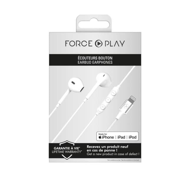 Lightning-hörlurar 100 % återvunnet material Livstidsgaranti Force Play White