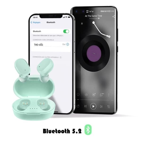 Bluetooth-hörlurar - AVIZAR - In-ear - Batteritid 12h - Klar ljud - Grön färg