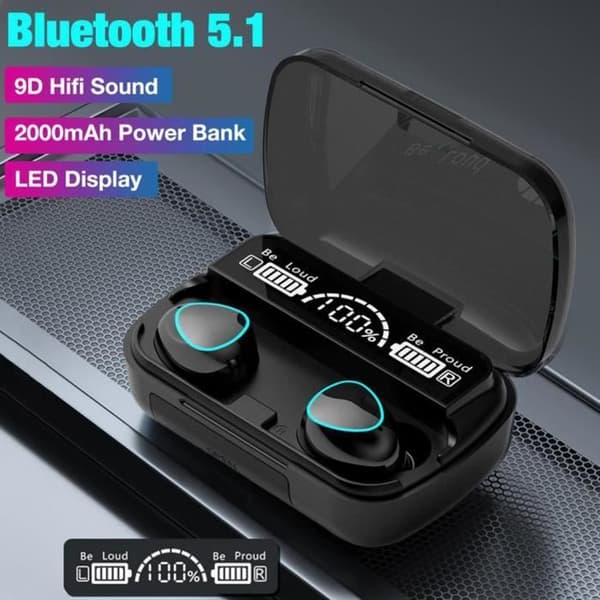 Trådlösa hörlurar, Bluetooth 5.0-hörlurar med 9D IPX5 vattentäta stereosportheadset med pekkontroll för samtal Svart