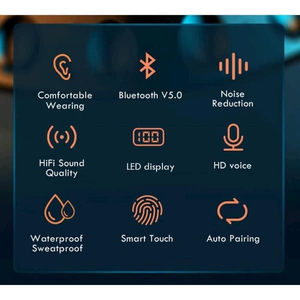 TWS trådlösa Bluetooth-hörlurar med Mic 9D Stereo, vattentäta sporthörlurar, pekkontroller, hörlurar [0B0CF4B]