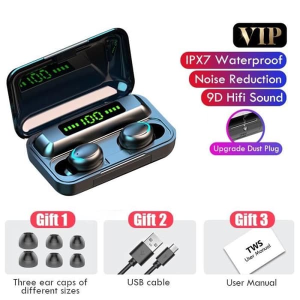 TWS trådlösa Bluetooth-hörlurar med Mic 9D Stereo, vattentäta sporthörlurar, pekkontroller, hörlurar [0B0CF4B]