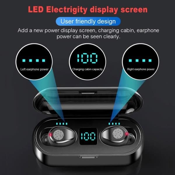 Micro Bluetooth-hörlurar, trådlöst Bluetooth 5.0-headset med laddningsfodral - CVC 8.0 brusreducering - LCD 100%-0