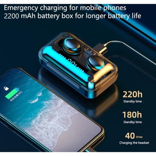 Headset, TWS Trådlöst Bluetooth Headset Öronsnäckor 9D Stereo Earbuds IPX7 Vattentätt Headset med Mikrofon för Xiaomi Huawei - Typ B