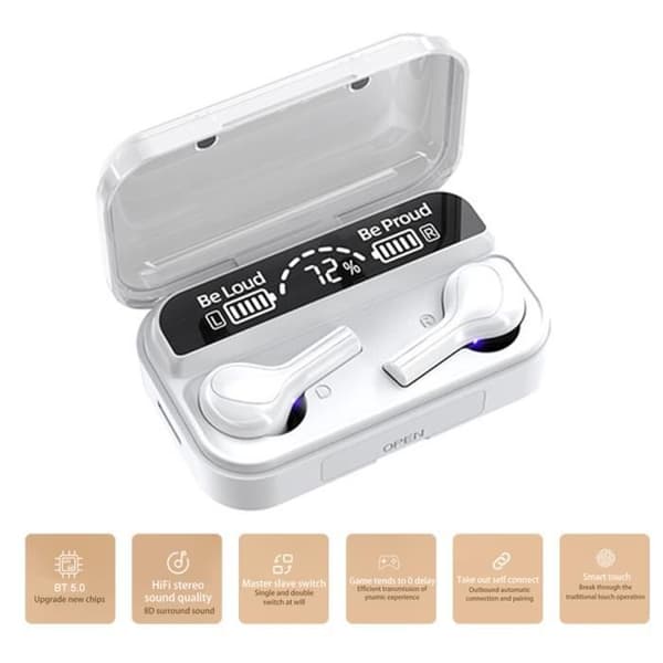 278 BT 5.0 TWS trådlösa hörlurar Halv In-ear Stereo Vattentät Sporthörlurar Laddningsbox Display (Vit)-61