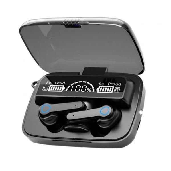 TWS M19i Bluetooth-hörlurar, trådlöst headset, brusreducering, LED-skärm, sportspelheadset med svart mikrofon