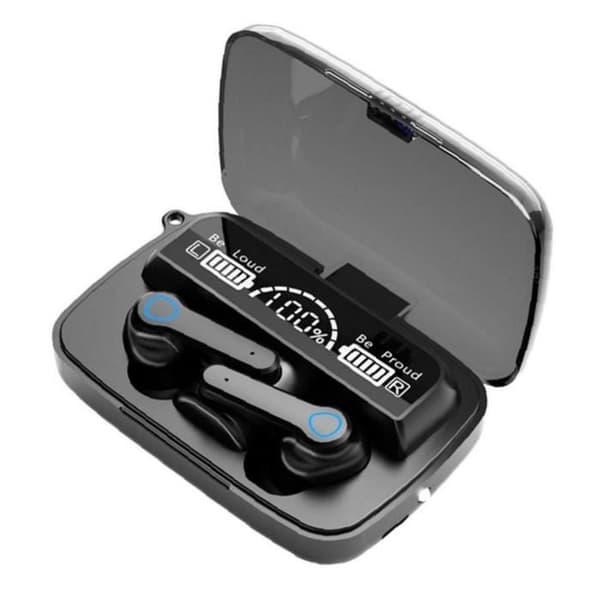 TWS M19i Bluetooth-hörlurar, trådlöst headset, brusreducering, LED-skärm, sportspelheadset med svart mikrofon