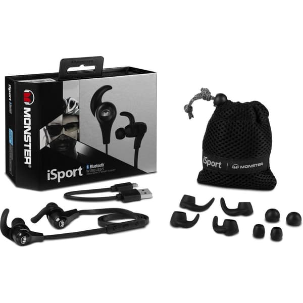 Monster - iSport Achieve trådlöst Bluetooth-headset i öronen - IPX2 - lämplig för iPhone, Samsung Svart